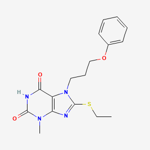 molecular formula C17H20N4O3S B2838726 8-(ethylthio)-3-methyl-7-(3-phenoxypropyl)-1H-purine-2,6(3H,7H)-dione CAS No. 1105198-23-9