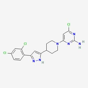 molecular formula C18H17Cl3N6 B2838737 4-chloro-6-[4-[3-(2,4-dichlorophenyl)-1H-pyrazol-5-yl]piperidin-1-yl]pyrimidin-2-amine CAS No. 1026764-48-6