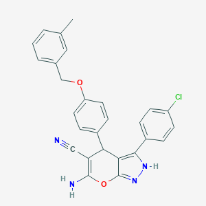 molecular formula C27H21ClN4O2 B283874 6-Amino-3-(4-chlorophenyl)-4-{4-[(3-methylbenzyl)oxy]phenyl}-1,4-dihydropyrano[2,3-c]pyrazole-5-carbonitrile 