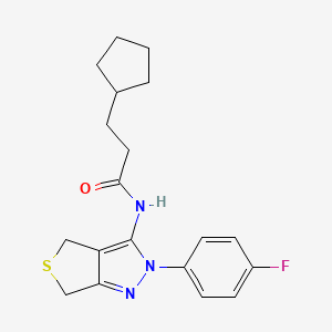 molecular formula C19H22FN3OS B2838743 3-cyclopentyl-N-(2-(4-fluorophenyl)-4,6-dihydro-2H-thieno[3,4-c]pyrazol-3-yl)propanamide CAS No. 450342-75-3