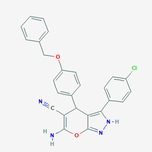 molecular formula C26H19ClN4O2 B283875 6-Amino-4-[4-(benzyloxy)phenyl]-3-(4-chlorophenyl)-1,4-dihydropyrano[2,3-c]pyrazole-5-carbonitrile 