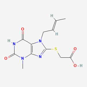 molecular formula C12H14N4O4S B2838761 (E)-2-((7-(but-2-en-1-yl)-3-methyl-2,6-dioxo-2,3,6,7-tetrahydro-1H-purin-8-yl)thio)acetic acid CAS No. 305867-36-1