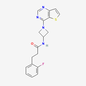 molecular formula C18H17FN4OS B2838773 3-(2-Fluorophenyl)-N-(1-thieno[3,2-d]pyrimidin-4-ylazetidin-3-yl)propanamide CAS No. 2380081-53-6