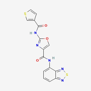 molecular formula C15H9N5O3S2 B2838776 N-(苯并[c][1,2,5]噻二唑-4-基)-2-(噻吩-3-甲酰胺基)噁唑-4-甲酸酰胺 CAS No. 1421500-50-6