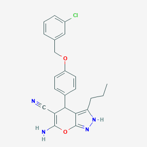 6-Amino-4-{4-[(3-chlorobenzyl)oxy]phenyl}-3-propyl-1,4-dihydropyrano[2,3-c]pyrazole-5-carbonitrile