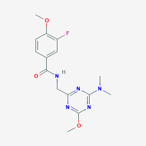 molecular formula C15H18FN5O3 B2838800 N-((4-(dimethylamino)-6-methoxy-1,3,5-triazin-2-yl)methyl)-3-fluoro-4-methoxybenzamide CAS No. 2034350-62-2