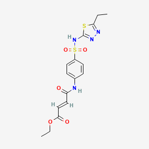 molecular formula C16H18N4O5S2 B2838806 (E)-乙酸乙酯 4-((4-(N-(5-乙基-1,3,4-噻二唑-2-基)磺酰基)苯基)氨基)-4-氧代丁-2-烯酸酯 CAS No. 314283-15-3
