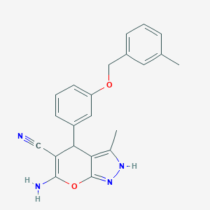 molecular formula C22H20N4O2 B283881 6-Amino-3-methyl-4-[3-[(3-methylphenyl)methoxy]phenyl]-2,4-dihydropyrano[2,3-c]pyrazole-5-carbonitrile 