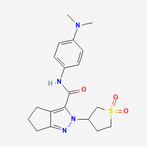 molecular formula C19H24N4O3S B2838810 N-(4-(dimethylamino)phenyl)-2-(1,1-dioxidotetrahydrothiophen-3-yl)-2,4,5,6-tetrahydrocyclopenta[c]pyrazole-3-carboxamide CAS No. 1040665-09-5