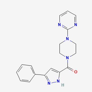 molecular formula C18H18N6O B2838812 2-(4-(5-苯基-1H-吡唑-3-羰基)哌嗪-1-基)嘧啶 CAS No. 1093128-70-1
