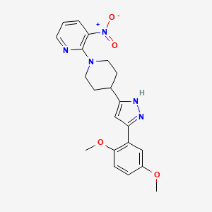 molecular formula C21H23N5O4 B2838816 2-[4-[3-(2,5-dimethoxyphenyl)-1H-pyrazol-5-yl]piperidin-1-yl]-3-nitropyridine CAS No. 1026077-65-5