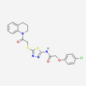 molecular formula C21H19ClN4O3S2 B2838821 2-(4-chlorophenoxy)-N-(5-((2-(3,4-dihydroquinolin-1(2H)-yl)-2-oxoethyl)thio)-1,3,4-thiadiazol-2-yl)acetamide CAS No. 392300-01-5