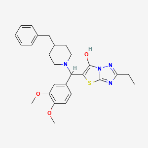 molecular formula C27H32N4O3S B2838833 5-((4-Benzylpiperidin-1-yl)(3,4-dimethoxyphenyl)methyl)-2-ethylthiazolo[3,2-b][1,2,4]triazol-6-ol CAS No. 898345-68-1