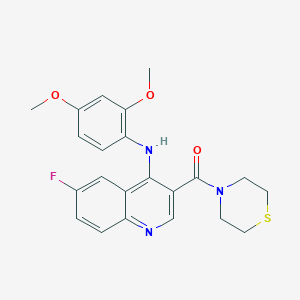 (4-((2,4-Dimethoxyphenyl)amino)-6-fluoroquinolin-3-yl)(thiomorpholino)methanone