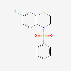molecular formula C14H12ClNO2S2 B2838841 7-chloro-4-(phenylsulfonyl)-3,4-dihydro-2H-1,4-benzothiazine CAS No. 338778-00-0