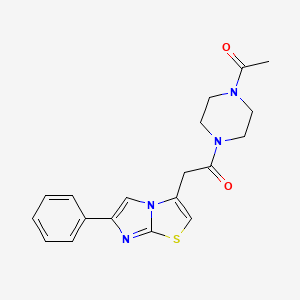molecular formula C19H20N4O2S B2838872 1-(4-Acetylpiperazin-1-yl)-2-(6-phenylimidazo[2,1-b]thiazol-3-yl)ethanone CAS No. 897459-42-6
