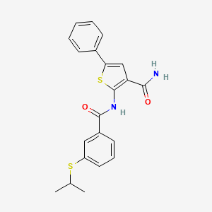 molecular formula C21H20N2O2S2 B2838873 2-(3-(Isopropylthio)benzamido)-5-phenylthiophene-3-carboxamide CAS No. 952815-98-4