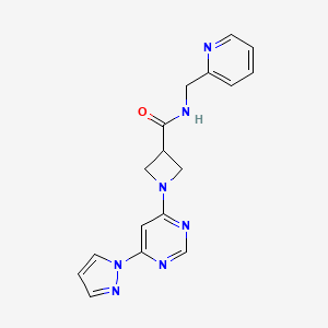 molecular formula C17H17N7O B2838883 1-(6-(1H-pyrazol-1-yl)pyrimidin-4-yl)-N-(pyridin-2-ylmethyl)azetidine-3-carboxamide CAS No. 2034480-18-5