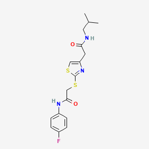 molecular formula C17H20FN3O2S2 B2838899 N-(4-fluorophenyl)-2-((4-(2-(isobutylamino)-2-oxoethyl)thiazol-2-yl)thio)acetamide CAS No. 941921-62-6