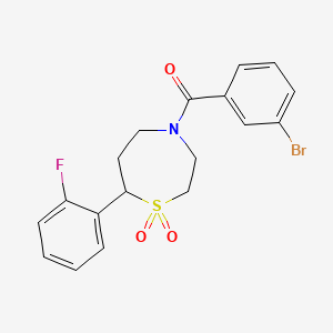 molecular formula C18H17BrFNO3S B2838907 (3-Bromophenyl)(7-(2-fluorophenyl)-1,1-dioxido-1,4-thiazepan-4-yl)methanone CAS No. 2034383-53-2