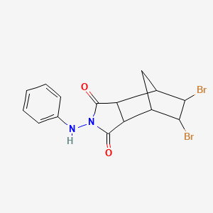 molecular formula C15H14Br2N2O2 B2838916 5,6-dibromo-2-(phenylamino)hexahydro-1H-4,7-methanoisoindole-1,3(2H)-dione CAS No. 474648-06-1