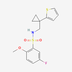 molecular formula C15H16FNO3S2 B2838926 5-fluoro-2-methoxy-N-((1-(thiophen-2-yl)cyclopropyl)methyl)benzenesulfonamide CAS No. 1210213-72-1
