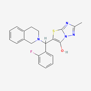 molecular formula C21H19FN4OS B2838928 5-((3,4-dihydroisoquinolin-2(1H)-yl)(2-fluorophenyl)methyl)-2-methylthiazolo[3,2-b][1,2,4]triazol-6-ol CAS No. 869344-42-3