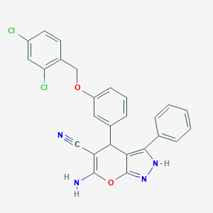 molecular formula C26H18Cl2N4O2 B283893 6-Amino-4-{3-[(2,4-dichlorobenzyl)oxy]phenyl}-3-phenyl-1,4-dihydropyrano[2,3-c]pyrazole-5-carbonitrile 