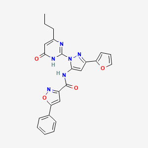 molecular formula C24H20N6O4 B2838937 N-(3-(furan-2-yl)-1-(6-oxo-4-propyl-1,6-dihydropyrimidin-2-yl)-1H-pyrazol-5-yl)-5-phenylisoxazole-3-carboxamide CAS No. 1206995-53-0