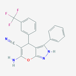 molecular formula C20H13F3N4O B283894 6-Amino-3-phenyl-4-[3-(trifluoromethyl)phenyl]-1,4-dihydropyrano[2,3-c]pyrazole-5-carbonitrile 