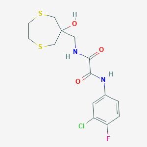 molecular formula C14H16ClFN2O3S2 B2838943 N-(3-chloro-4-fluorophenyl)-N'-[(6-hydroxy-1,4-dithiepan-6-yl)methyl]ethanediamide CAS No. 2415540-85-9