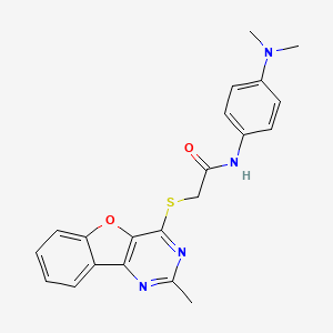 molecular formula C21H20N4O2S B2838944 N-(4-(dimethylamino)phenyl)-2-((2-methylbenzofuro[3,2-d]pyrimidin-4-yl)thio)acetamide CAS No. 846582-93-2