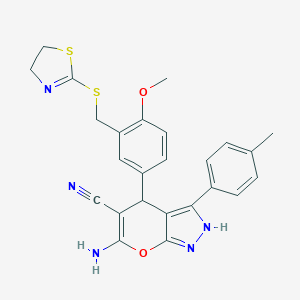 6-Amino-4-{3-[(4,5-dihydro-1,3-thiazol-2-ylsulfanyl)methyl]-4-methoxyphenyl}-3-(4-methylphenyl)-1,4-dihydropyrano[2,3-c]pyrazole-5-carbonitrile