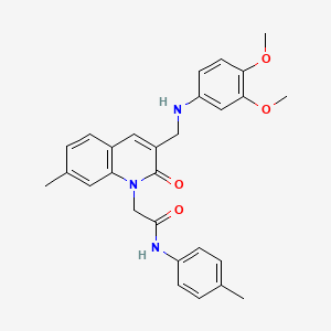 molecular formula C28H29N3O4 B2838950 2-(3-{[(3,4-dimethoxyphenyl)amino]methyl}-7-methyl-2-oxo-1,2-dihydroquinolin-1-yl)-N-(4-methylphenyl)acetamide CAS No. 932523-75-6