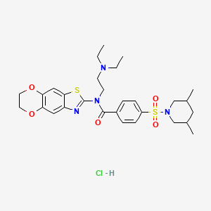molecular formula C29H39ClN4O5S2 B2838959 N-(2-(diethylamino)ethyl)-N-(6,7-dihydro-[1,4]dioxino[2',3':4,5]benzo[1,2-d]thiazol-2-yl)-4-((3,5-dimethylpiperidin-1-yl)sulfonyl)benzamide hydrochloride CAS No. 1321740-87-7