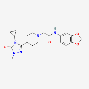 molecular formula C20H25N5O4 B2838963 N-(benzo[d][1,3]dioxol-5-yl)-2-(4-(4-cyclopropyl-1-methyl-5-oxo-4,5-dihydro-1H-1,2,4-triazol-3-yl)piperidin-1-yl)acetamide CAS No. 1797126-62-5