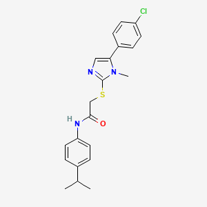 molecular formula C21H22ClN3OS B2838974 2-((5-(4-chlorophenyl)-1-methyl-1H-imidazol-2-yl)thio)-N-(4-isopropylphenyl)acetamide CAS No. 263267-25-0