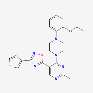 molecular formula C23H24N6O2S B2838989 4-[4-(2-ethoxyphenyl)piperazin-1-yl]-2-methyl-5-[3-(thiophen-3-yl)-1,2,4-oxadiazol-5-yl]pyrimidine CAS No. 2034511-49-2