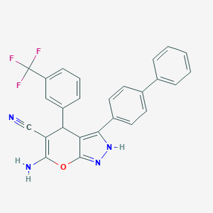 6-Amino-3-(4-phenylphenyl)-4-[3-(trifluoromethyl)phenyl]-2,4-dihydropyrano[2,3-c]pyrazole-5-carbonitrile