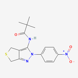 molecular formula C16H18N4O3S B2839003 N-(2-(4-nitrophenyl)-4,6-dihydro-2H-thieno[3,4-c]pyrazol-3-yl)pivalamide CAS No. 396723-56-1