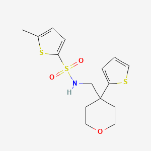 molecular formula C15H19NO3S3 B2839004 5-methyl-N-((4-(thiophen-2-yl)tetrahydro-2H-pyran-4-yl)methyl)thiophene-2-sulfonamide CAS No. 1203056-18-1