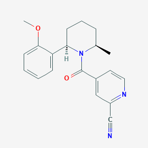 molecular formula C20H21N3O2 B2839008 4-[(2R,6R)-2-(2-Methoxyphenyl)-6-methylpiperidine-1-carbonyl]pyridine-2-carbonitrile CAS No. 2223270-71-9