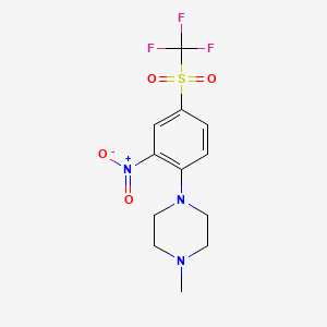 molecular formula C12H14F3N3O4S B2839009 1-Methyl-4-(2-nitro-4-((trifluoromethyl)sulfonyl)phenyl)piperazine CAS No. 324778-95-2