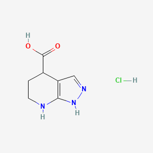 molecular formula C7H10ClN3O2 B2839012 4,5,6,7-Tetrahydro-1H-pyrazolo[3,4-b]pyridine-4-carboxylic acid;hydrochloride CAS No. 2580199-53-5
