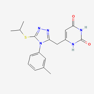6-[[4-(3-methylphenyl)-5-(propan-2-ylthio)-1,2,4-triazol-3-yl]methyl]-1H-pyrimidine-2,4-dione