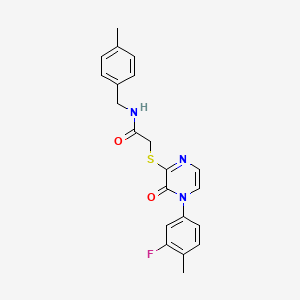 molecular formula C21H20FN3O2S B2839031 2-[4-(3-fluoro-4-methylphenyl)-3-oxopyrazin-2-yl]sulfanyl-N-[(4-methylphenyl)methyl]acetamide CAS No. 899759-20-7