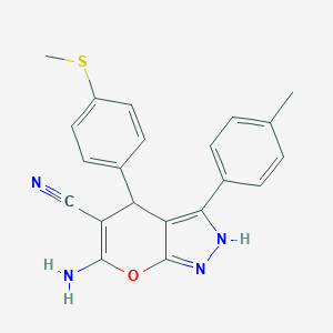 molecular formula C21H18N4OS B283904 6-Amino-3-(4-methylphenyl)-4-[4-(methylsulfanyl)phenyl]-1,4-dihydropyrano[2,3-c]pyrazole-5-carbonitrile 