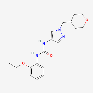 molecular formula C18H24N4O3 B2839041 1-(2-ethoxyphenyl)-3-(1-((tetrahydro-2H-pyran-4-yl)methyl)-1H-pyrazol-4-yl)urea CAS No. 1704529-71-4