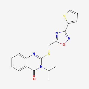 molecular formula C18H16N4O2S2 B2839042 3-Propan-2-yl-2-[(3-thiophen-2-yl-1,2,4-oxadiazol-5-yl)methylsulfanyl]quinazolin-4-one CAS No. 946352-70-1