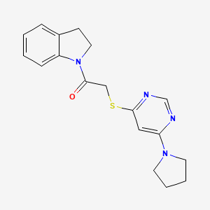 molecular formula C18H20N4OS B2839049 1-(Indolin-1-yl)-2-((6-(pyrrolidin-1-yl)pyrimidin-4-yl)thio)ethanone CAS No. 1170367-91-5
